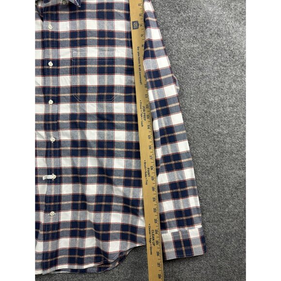 Banana Republic Shirt Mens Medium Tall Navy Red Plaid Oxford Tailored Slim Fit - Picture 5 of 7